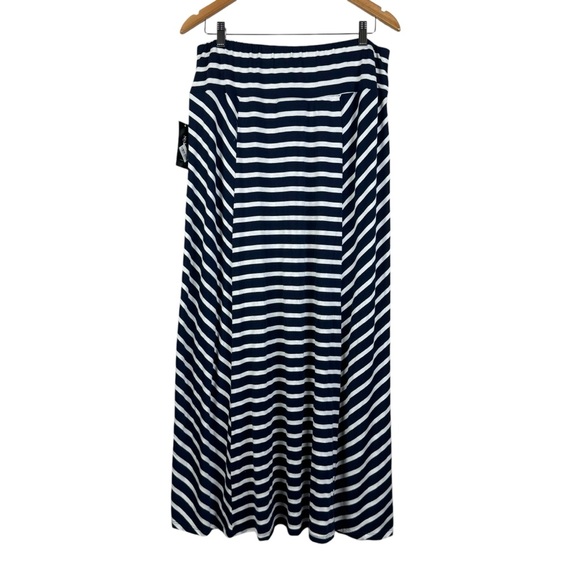 Style & Co Maxi Skirt Navy White Stripes Size Large - Picture 2 of 8